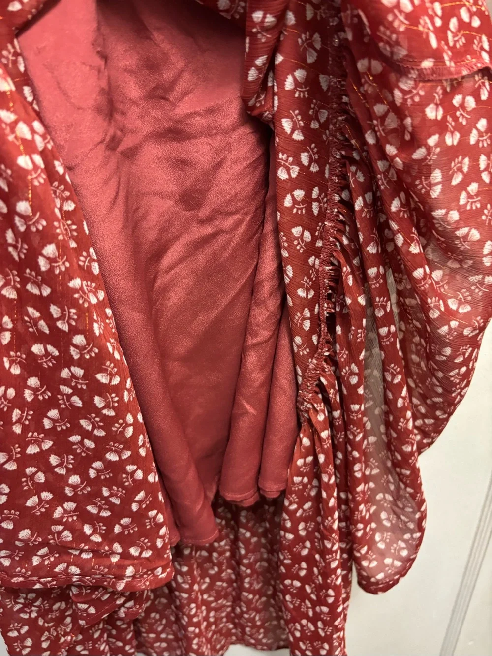 J. Crew Point Sur Faux Wrap Floral Print Rusty Red Lined Dress Size 6